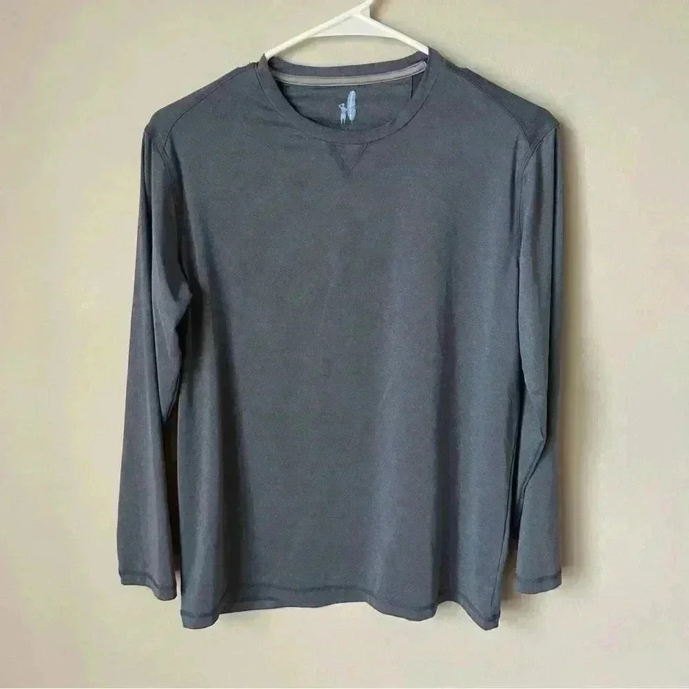 Johnnie O Boys Youth Performance Long Sleeve  Crewneck Blue Grey Shirt Size 14